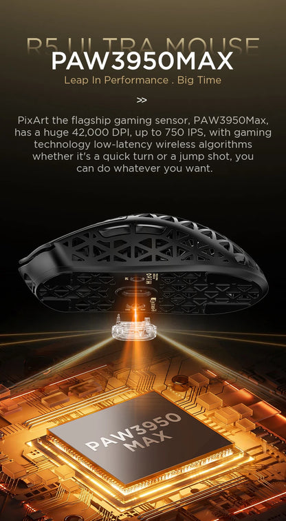 ATTACK SHARK R5 ULTRA Wireless Gaming Mouse - 8K Polling, PAW3950MAX Sensor, 42,000 DPI, Carbon Fiber Ultra-Light for Pro Esport