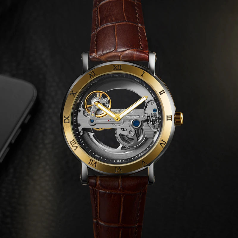 Watch Men Automatic Watch Luxury Watch Man Mechanical Wristwatch Skeleton Design Waterproof Leather Strap Male Watch Reloj Hombr