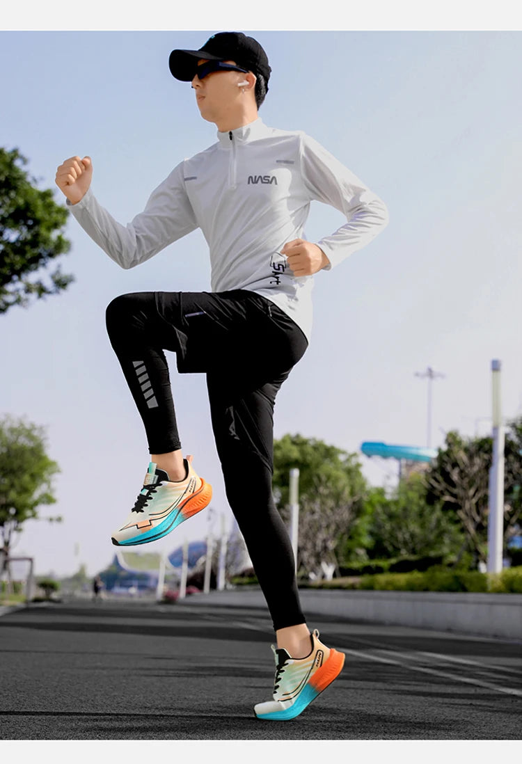 Chaussures de course à amorti pour homme avec plaque en carbone ; baskets légères de marathon pour femme, pour le jogging, l'entraînement, le fitness et l'exercice physique