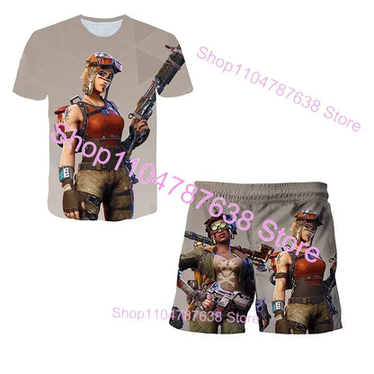 2PCS Suits F-Fortnited Victory 3D T-shirt Shorts Kids Tops Girls Boys Battle Royale Clothes Harajuku Tees Hero Children T Shirt