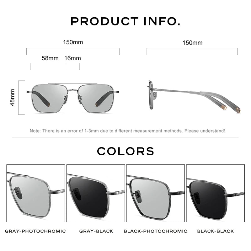 Polarizované pánské sluneční brýle CAPONI Seiko z čistého titanu, fotochromatické, outdoorové, řidičské, UV400, originální značkové sluneční brýle BS50004