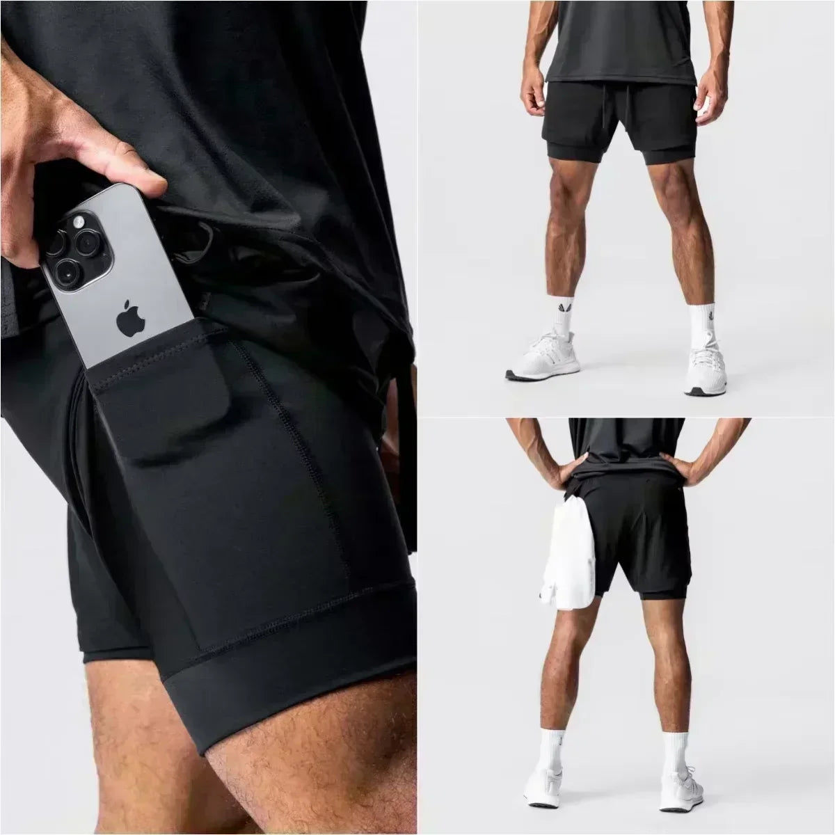 Dragon Ball Men's Shorts Double Layer 2-in-1 Pants Broly Japanese Anime Summer and Autumn Fake Two-piece Fitness Gym Sweatpants