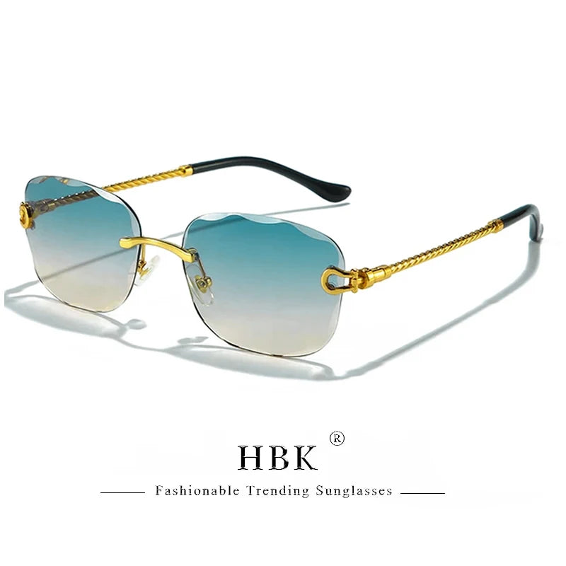 Lunettes de soleil métalliques sans monture HBK pour homme, lunettes de soleil « Wave Cutting » pour femme, lunettes de voyage et de shopping, lunettes de vue UV400, style estival