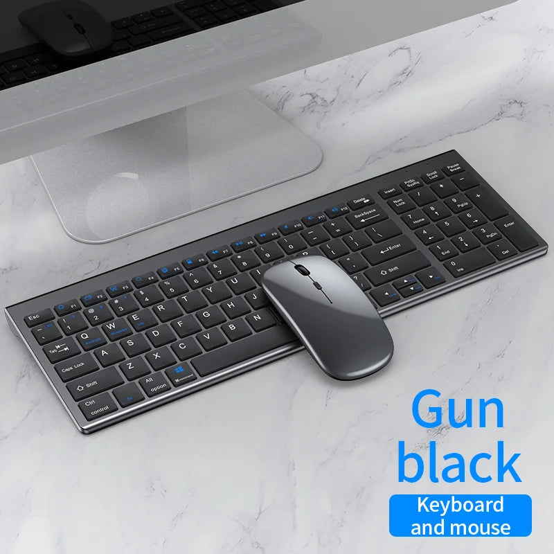 Set tastiera e mouse JOMAA Bluetooth & 2.4G USB per laptop, computer e iPad, combo tastiera e mouse wireless ricaricabili silenziosi