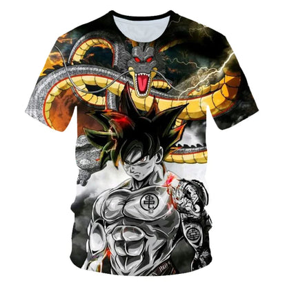 T-shirt Dragon Ball para Criança, Top Tee com Figuras de Anime Son Goku Super Saiyan, T-shirt para Rapaz, Roupa Infantil de Verão de Manga Curta