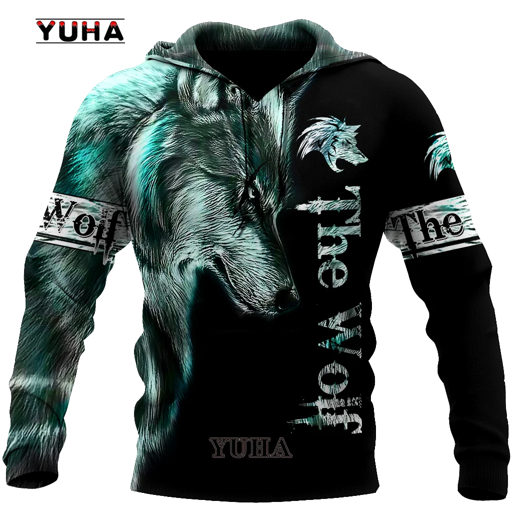 Felpa con cappuccio e felpa da uomo unisex casual autunnale New Wolf Tattoo Vegvisir nero bianco 3D con stampa integrale