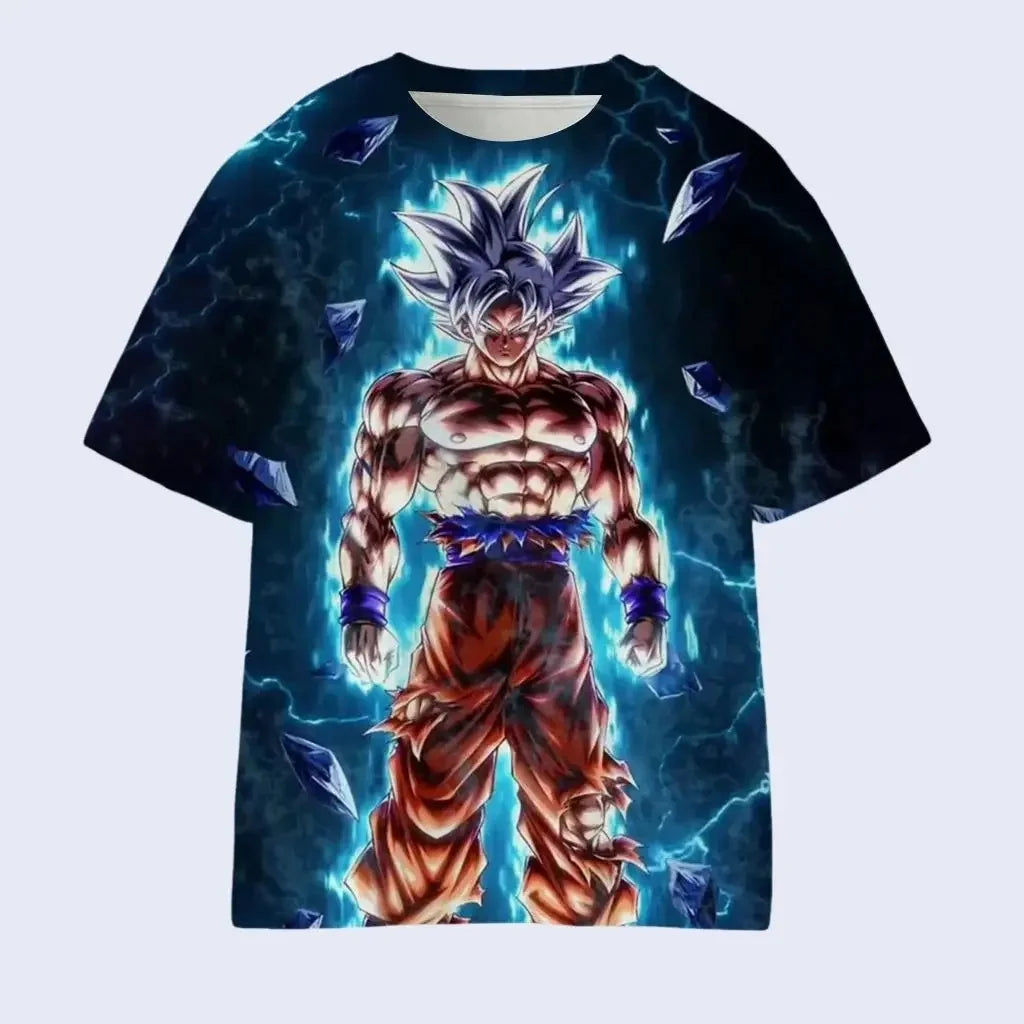 Summer 2026 Dragon Ball 3D T-shirt Oversized Majin Vegeta Blue Lightning Print Breathable Gym Streetwear Unisex Men Women Kids