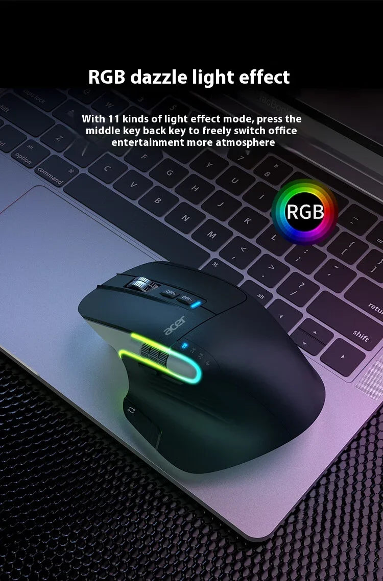 Acer Omr225 Gamer Mouse 3mode Bluetooth Wireless Mouse Dual Scroll Ergonomic Mouse Custom Programming Gaming Mice Office Mouses