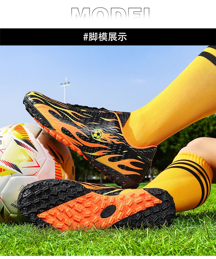 Chaussures de football professionnelles pour enfants, chaussures de foot pour hommes, basses, avec maintien de la cheville, sportives, pour jeunes, pour match et entraînement, antidérapantes, résistantes