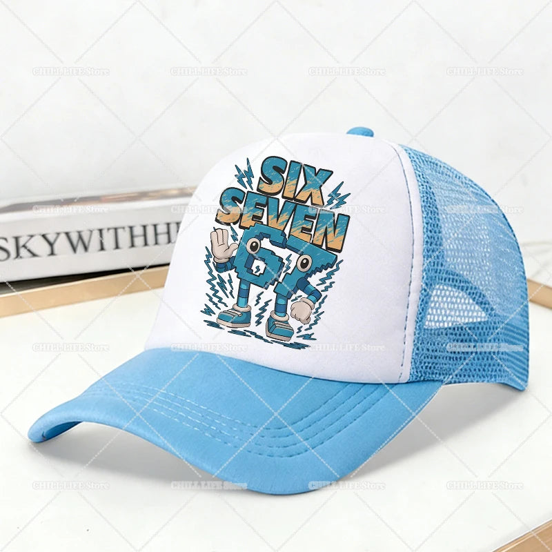 Steal A Brainrot Mesh Baseball Caps Cartoon 67 Six Seven Adult Kids Sports Hats Boys Girls Summer Outdoor Sunshade Peaked Caps