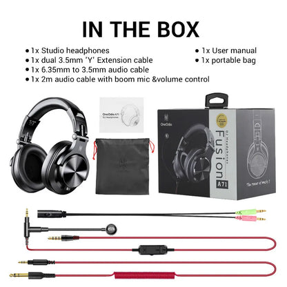 Auscultadores OneOdio A71 HiFi de Estúdio DJ com Fio e Microfone – Headset Gaming Profissional de Monitorização com Graves Profundos