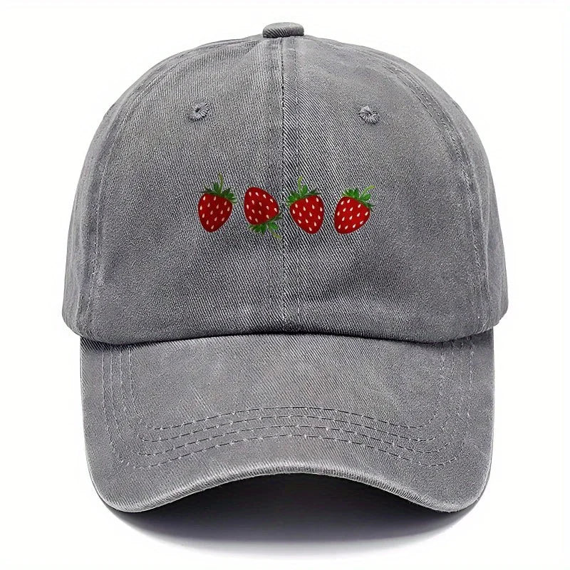 Cappellino da baseball con stampa a fragole e visiera regolabile, cappellino alla moda con visiera a becco d’anatra per uomo e donna, design con parte superiore morbida