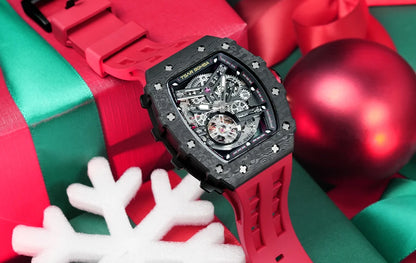 TSAR BOMBA Carbon Fiber Automatic Mechanical Watch for Men Waterproof Skeleton Mens Watches Top Brand Luxury Wristwatches