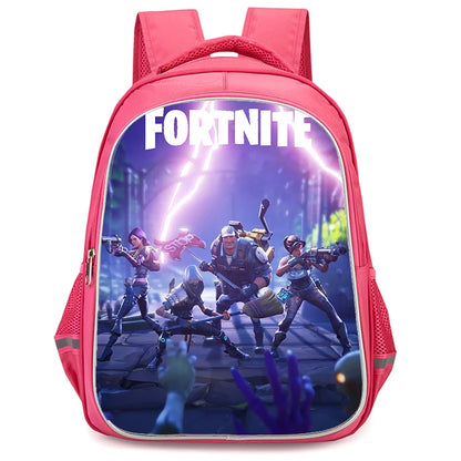 Mochila Fortnite Cartoon vermelha de 16" unissexo com fecho duplo, grande capacidade, mochila escolar para crianças, meninos e meninas dos 5 aos 8 anos