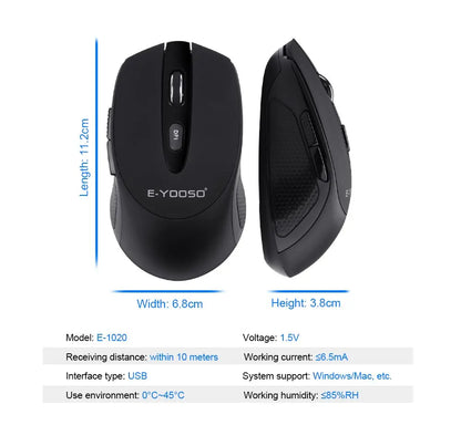 E-YOOSO E-1020 USB 2.4G Wireless Gaming Noiseless Mute Office Mouse 2400 DPI Optical Game Mice Ergonomic for Laptop PC Computer