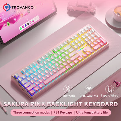 Teclado Bluetooth V108 Pro para oficina, bajo nivel de ruido, 2.4G, con cable e inalámbrico, diseño completo, membrana con retroiluminación RGB