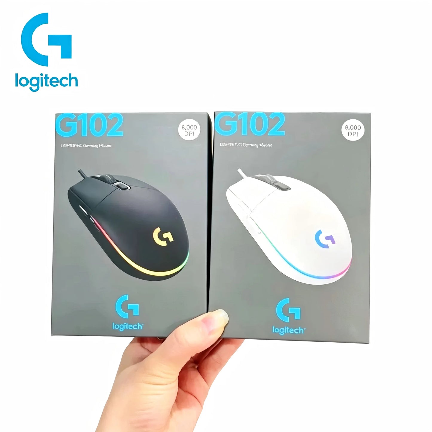 Ratón gaming con cable Logitech G102, 8000DPI, efecto óptico esports, ratón G102 USB con cable para PC