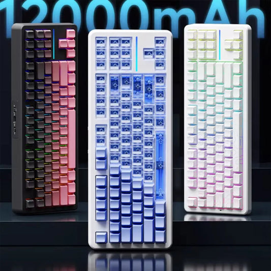 EWEADN X87 Pro Ergonomics Keyboard Mechanical Kids Side Engraving Wireless Bluetooth Triple Gaming 2.4G RGB 87 Layout Customized