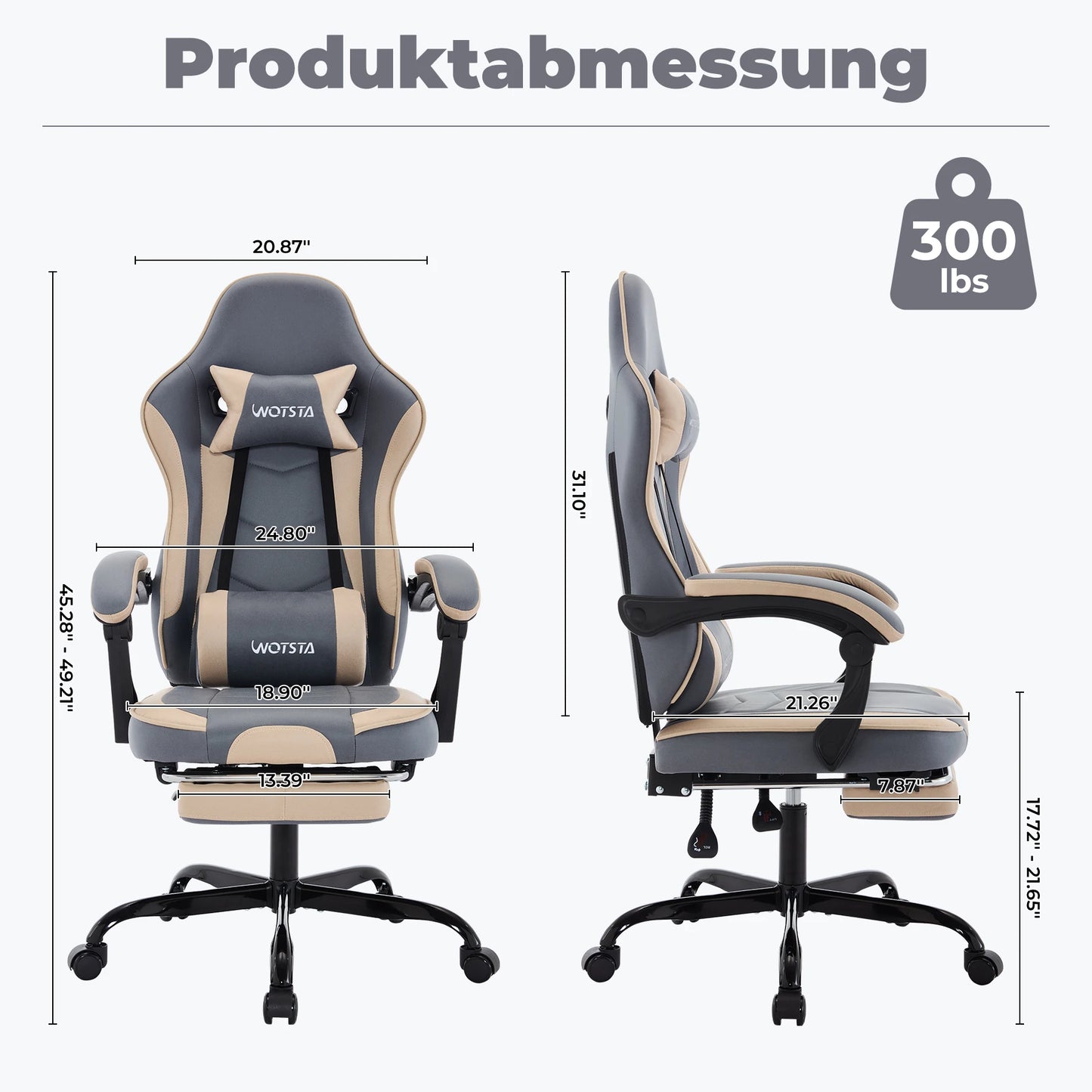 Sedia da gaming WOTSTA con poggiapiedi, sedia gamer ergonomica con cuscino lombare e poggiatesta, sedia per computer regolabile in altezza