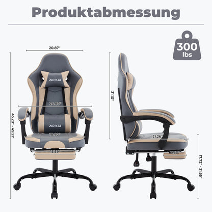 Sedia da gaming WOTSTA con poggiapiedi, sedia gamer ergonomica con cuscino lombare e poggiatesta, sedia per computer regolabile in altezza