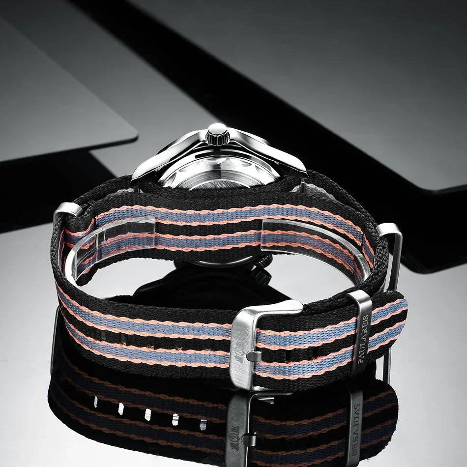 Automatic Mens Watch Mechanical Self Wind Movement Net Stainless Steel Nylon Strap Luxury Fashion Watches