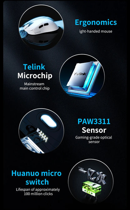 AJAZZ AJ179 V2 MAX Tri-mode Right-handed Mouse 56g Lightweight PAW3311 Sensor Huanuo Micro Switch Telink Microchip