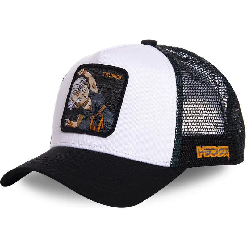 Dragon Ball Son Goku-Kappe, Sommer-Reisekappe mit Schirm, Herren-Kappe mit Stickerei, im Hip-Hop-Stil, Sonnenvisier, verstellbare Trucker-Kappe aus Netzstoff