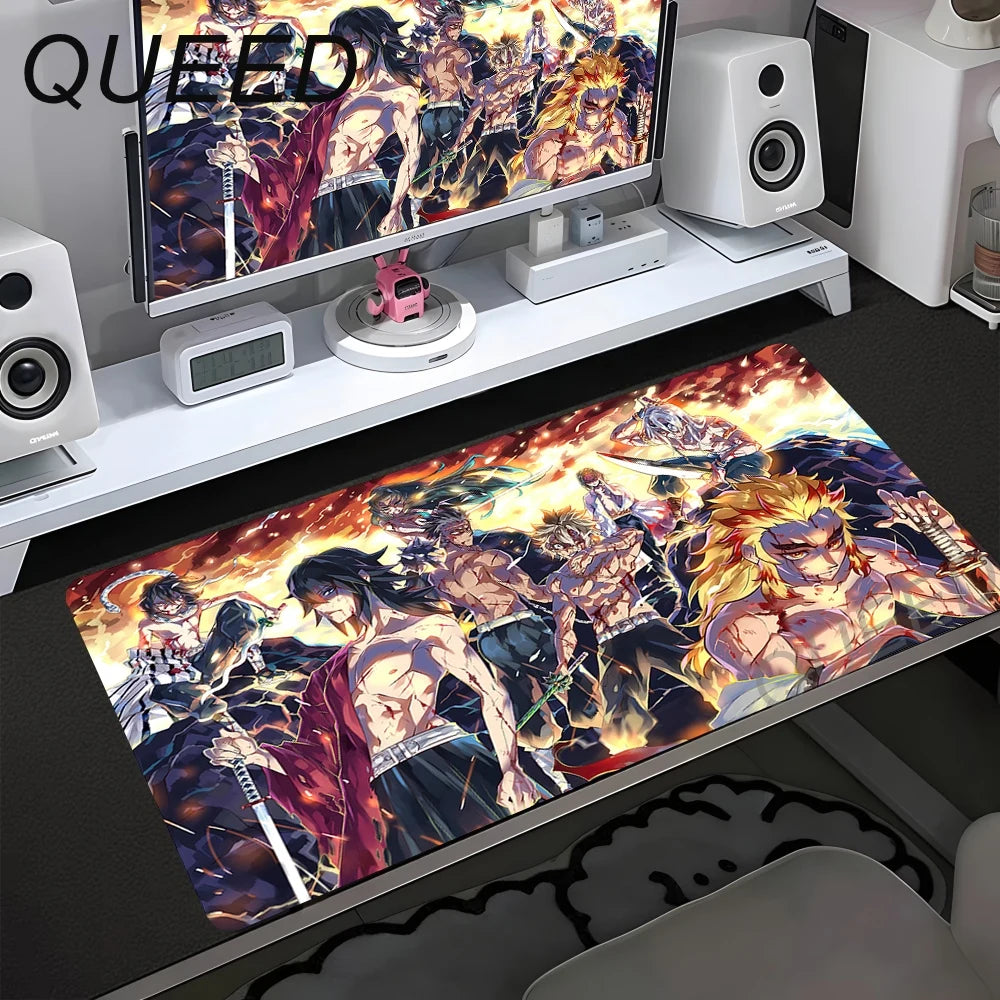 Schreibtischunterlage für Computer und Tastatur, Anime-Mauspad, Kawaii-Mädchen, 900x400mm, Gummi, rutschfest, Demon Slayers, XL