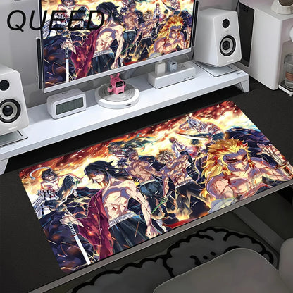Schreibtischunterlage für Computer und Tastatur, Anime-Mauspad, Kawaii-Mädchen, 900x400mm, Gummi, rutschfest, Demon Slayers, XL