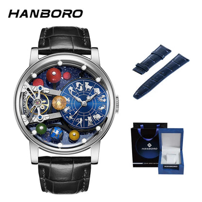HANBORO Celestial Series 12 Constellation Men's Fully Automatic Mechanical Watch with Starry Sky Night Light Trend Watch