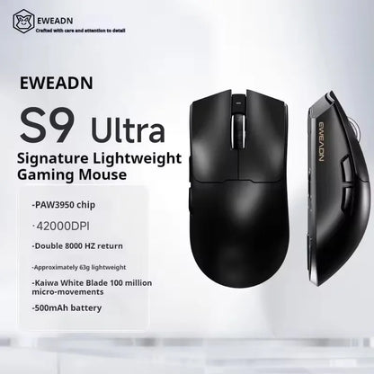 EWEADN S9 Pro Ultra V2 Lightweight Wireless Gaming Mouse Tri-Mode Tri-model Mouse 2.4G USB-CBT 8K Polling 26K DPI PAW3395 Mice