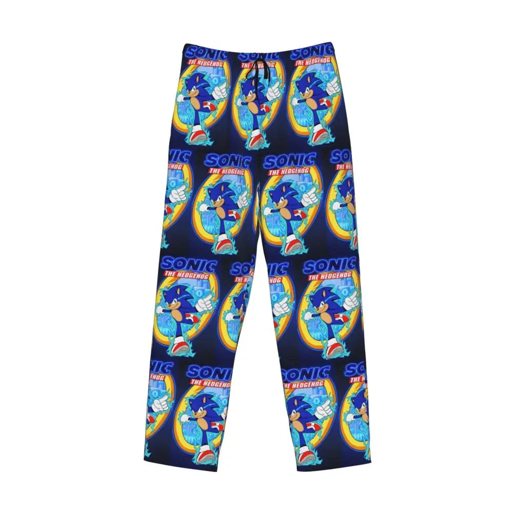 Custom Print Men's Soniced Pajama Pants Hedgehog Game Sleepwear Sleep Lounge Bottoms with Pockets