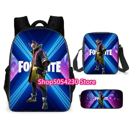 Mochila Fortnited 3PCS para Rapazes, Victory Game, 16 Polegadas, Resistente à Água, Mochila Pré-Escolar, Mochilas Escolares Fixes para o Ensino Básico
