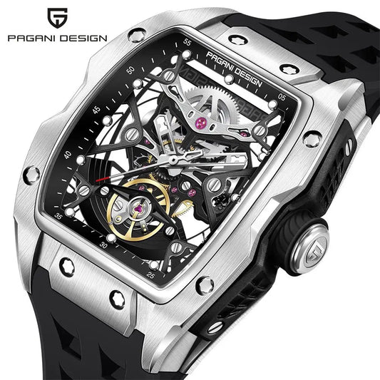 NEW PAGANI DESIGN PDYS018 Automatische mechanische Armbanduhr für Herren, modische Casual-Skelettuhr mit Saphirglas und Edelstahl