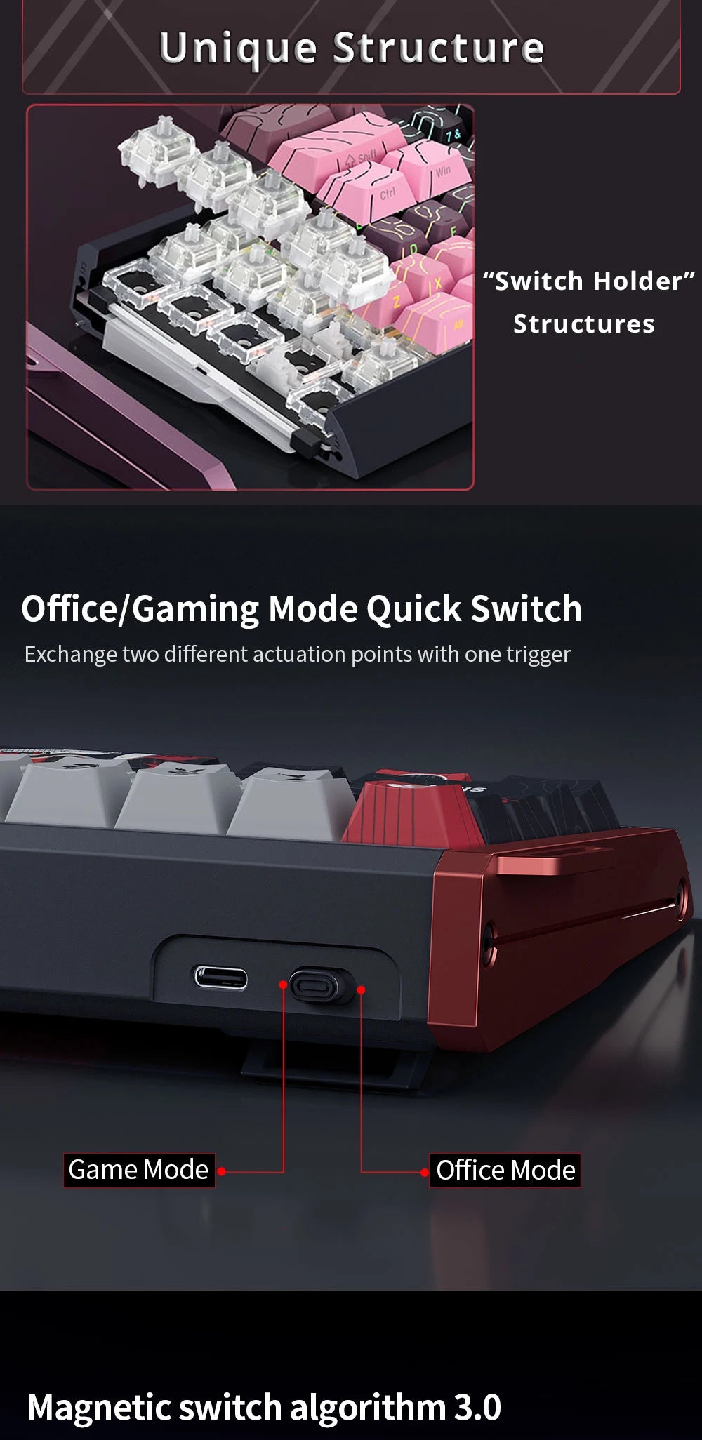Teclado magnético SKYLOONG GK61/GK68 HE con carcasa de aluminio, 8000hz, RT0.01mm, activación rápida, teclas PBT, retroiluminación RGB y conexión por cable para gaming