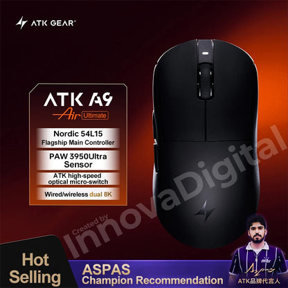 Mouse de gaming wireless ATK Dragonfly A9 Ultimate A9 Air PAW3950, ultra-ușor, ergonomic, pentru e-sports gamer FPS CSGO A9 Ultra