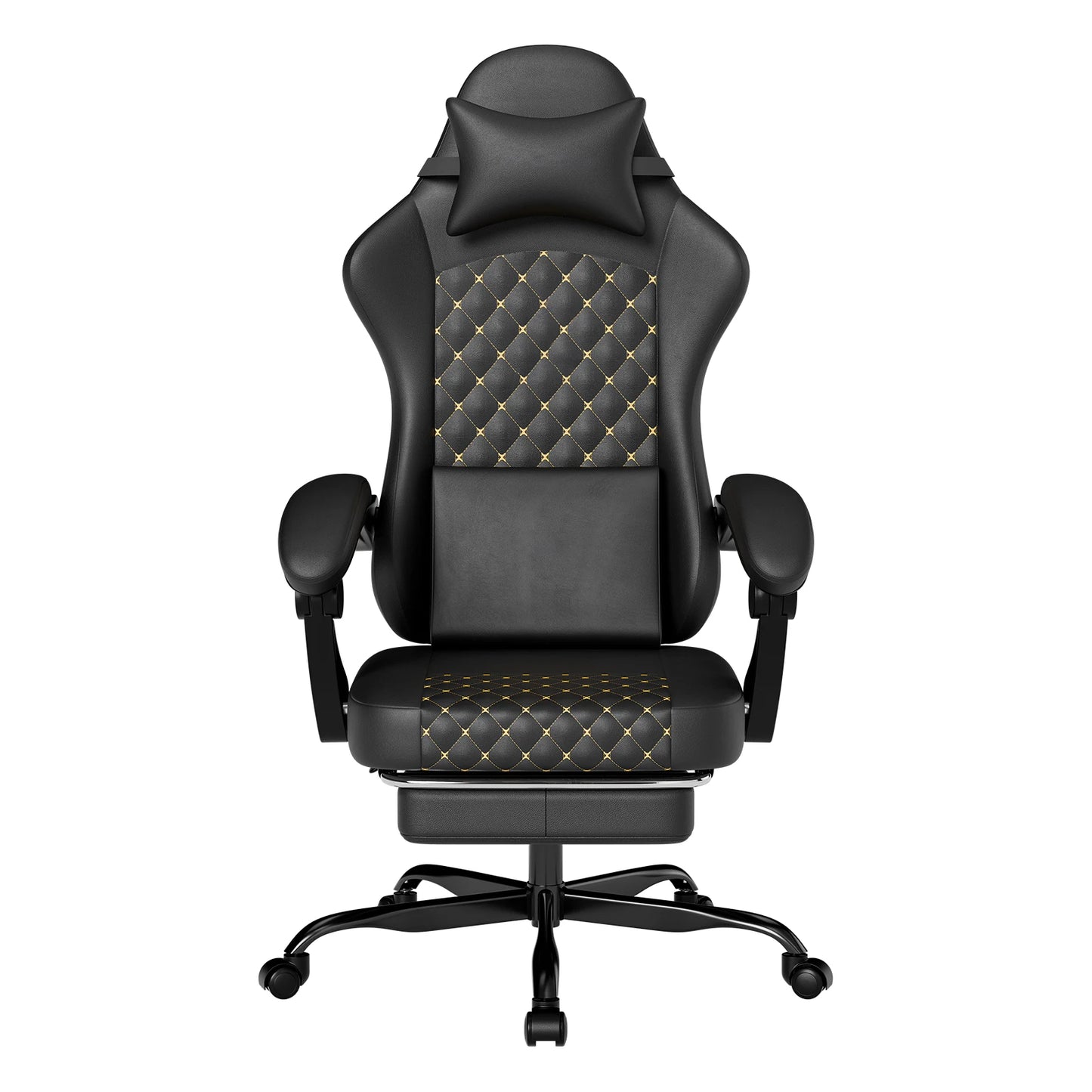 PINGGO Ergonomic Gaming Chair with Footrest Massage, PVC Leather PC Gaming Chair, Adjustable Reclining Office Chair with Lumbar Support