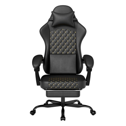 PINGGO Ergonomic Gaming Chair with Footrest Massage, PVC Leather PC Gaming Chair, Adjustable Reclining Office Chair with Lumbar Support
