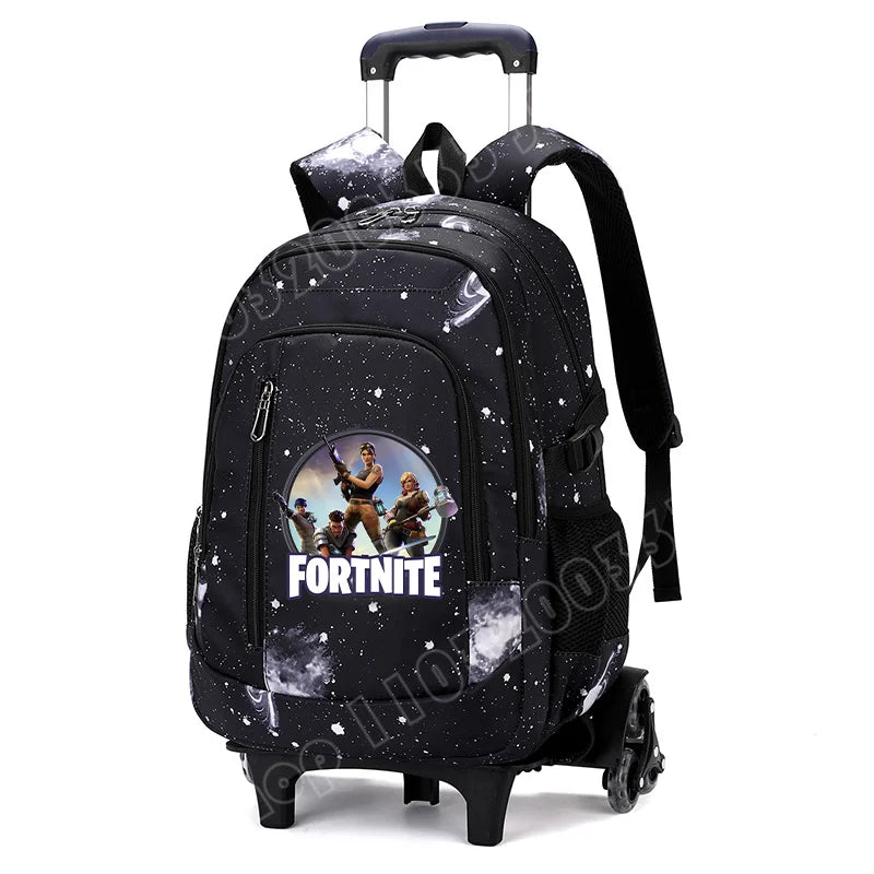 Fortnite 2 viename vežimėlis-kuprinė su žvaigždėto dangaus raštu, didelės talpos vandeniui atsparus nešiojamojo kompiuterio krepšys su laiptų įveikimo konstrukcija, mokyklinė kuprinė moksleiviams