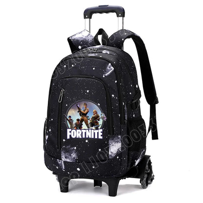 Fortnite 2 viename vežimėlis-kuprinė su žvaigždėto dangaus raštu, didelės talpos vandeniui atsparus nešiojamojo kompiuterio krepšys su laiptų įveikimo konstrukcija, mokyklinė kuprinė moksleiviams