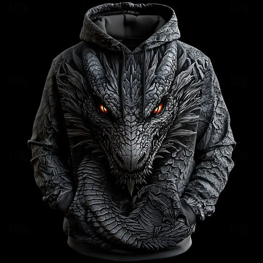 Sweatshirt com Capuz 3D para Homem com Gráfico de Dragão, Casual, Manga Comprida, Decote Redondo, para Festa, Férias e Streetwear, Outono/Inverno, Casaco de Fato de Treino