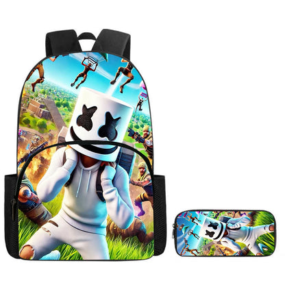 Fortnite 2-Piece Set Backpack with Front Pocket Pencil Case Large Capacity Cartoon Schoolbag Kids Boys Girls Gift Ages 5-8