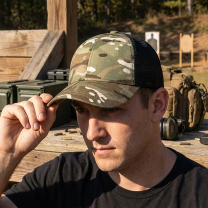 Men's Camouflage Baseball Net Cap Summer Sun Hat Military Camouflage Baseball Cap Breathable Tactical Cap For Outdoor Activities