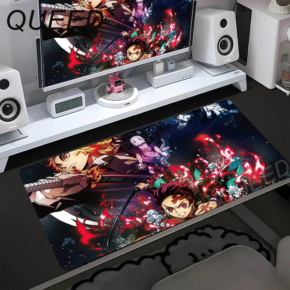 Schreibtischunterlage für Computer und Tastatur, Anime-Mauspad, Kawaii-Mädchen, 900x400mm, Gummi, rutschfest, Demon Slayers, XL