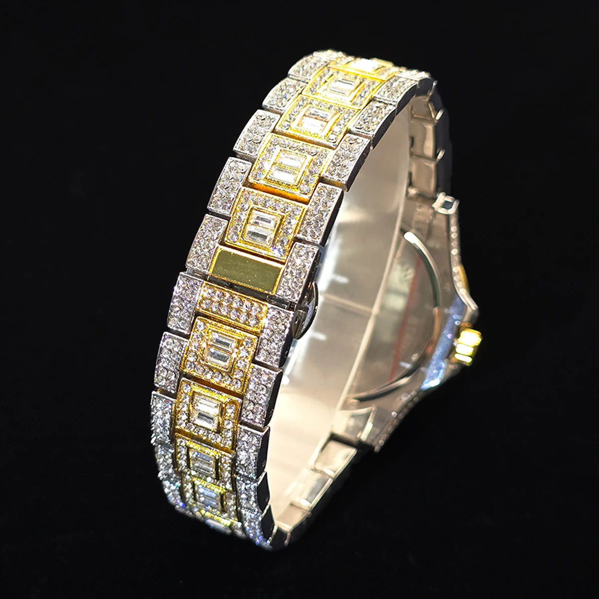 Men's Gold Quartz Watches Calendar Week Display Diamond Watch For Man Dropshipping
