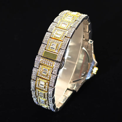 Men's Gold Quartz Watches Calendar Week Display Diamond Watch For Man Dropshipping
