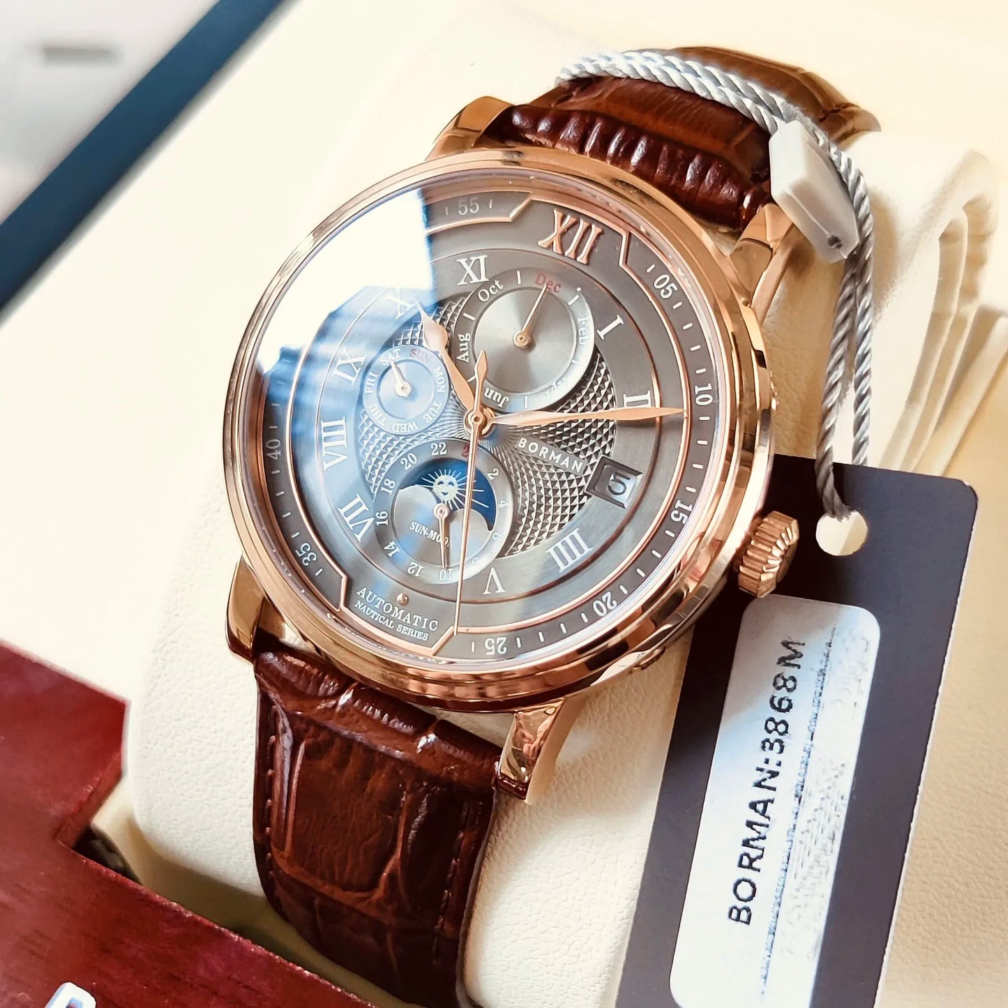 BORMAN BM3868 New 40mm Luxury Men Automatic Mechanical Men's Watches Sapphire Multi-function Waterproof Moon Phase Clocks