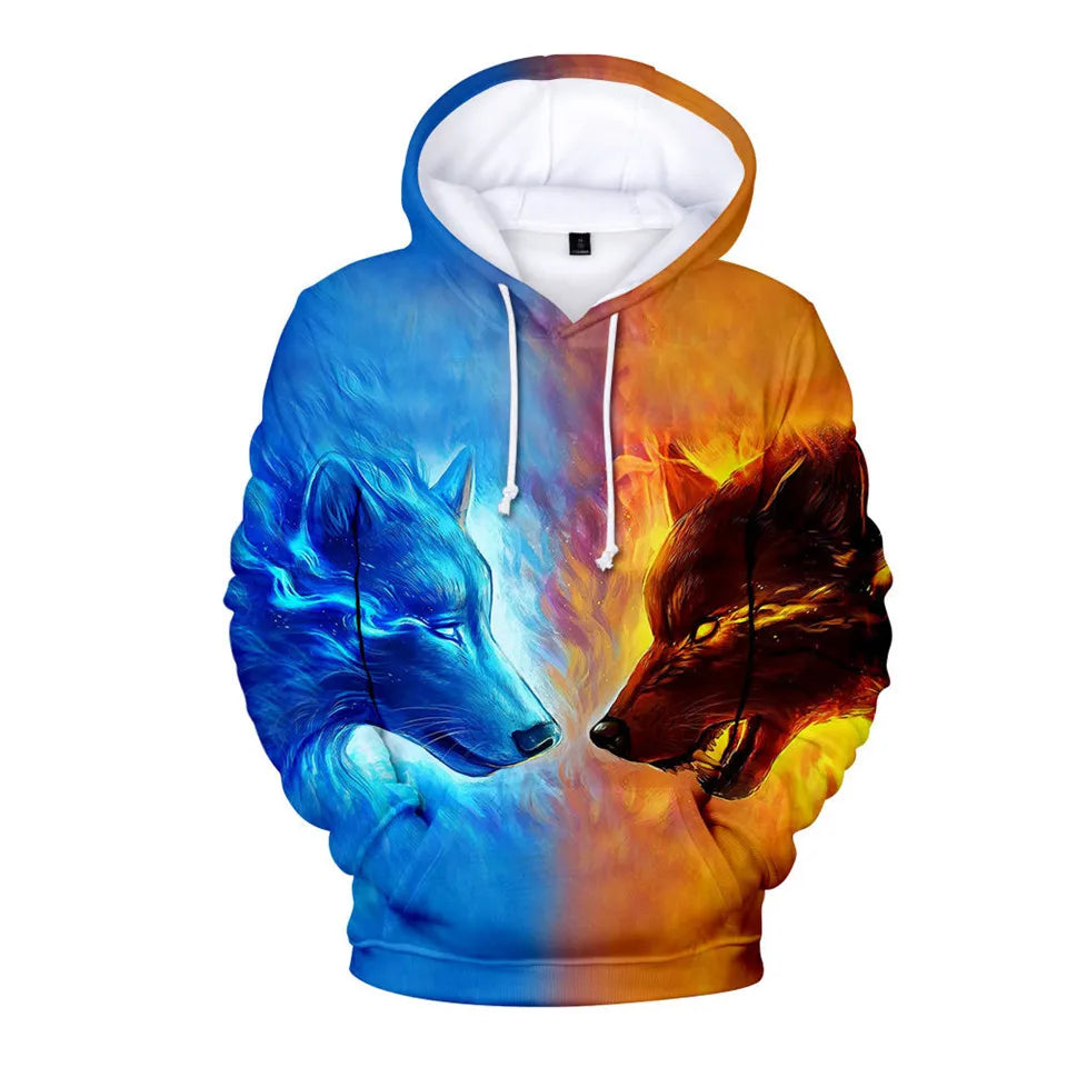 Cool Space Galaxy Wolf Hoodie Hoodies Men Bright Wolf Fashion Handsome Wolf Hoddies Spring Autumn Pullovers Sweatshirts Sweat
