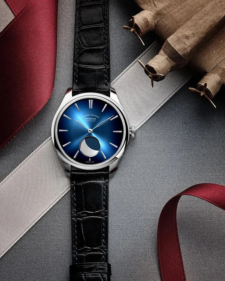 Borman Mens Automatic Watches Luxury Moon Phase Male Watch Mechanical Wristwatch Fashion 50M Waterproof Sapphire Leather Strap