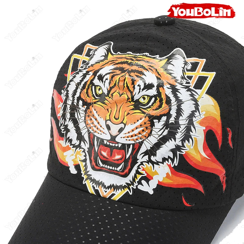 Czapka baseballowa Outdoor Tiger Face, letni materiał szybkoschnący, konstrukcja z siateczki i perforacji, czapka z etnicznym nadrukiem chroniąca przed słońcem